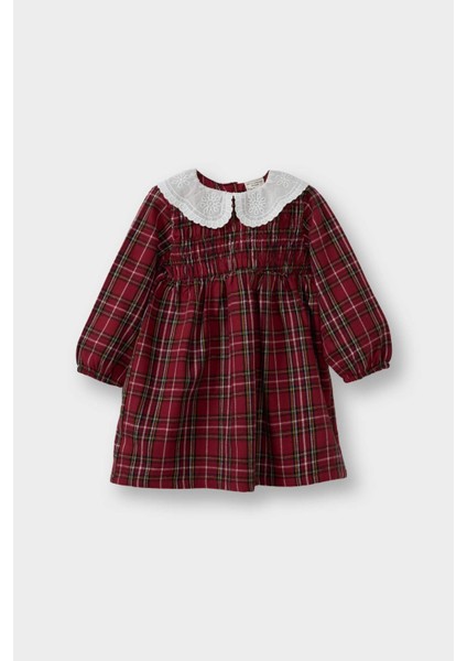 Kız Bebek Bebe Yaka Uzun Kollu Flanel Elbise G1660A525WN