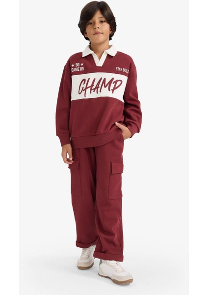 Erkek Çocuk Oversize Geniş Kalıp Polo Yaka Baskılı İçi Yumuşak Tüylü Sweatshirt G4384A825WN fiyatları