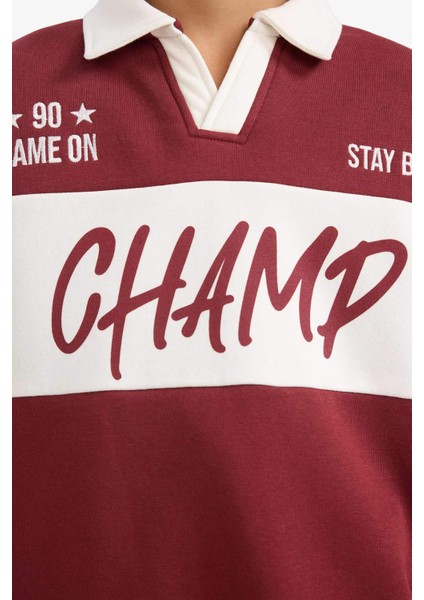 Erkek Çocuk Oversize Geniş Kalıp Polo Yaka Baskılı İçi Yumuşak Tüylü Sweatshirt G4384A825WN fırsatları