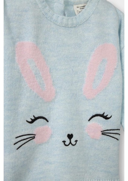 Kız Bebek Bisiklet Yaka Tavşan Baskılı Triko Kazak F2632A525WN fiyatları