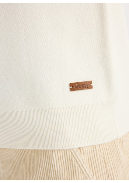 Dik Yaka Relaxed Düz Örgü Desenli Ekru Erkek Kazak J5WM-KZK7204