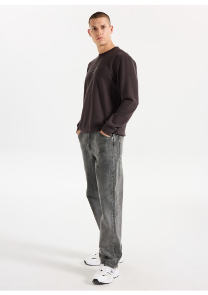 Bisiklet Yaka Baskılı Kahve Erkek Sweatshırt J5WM-SWT7276 fiyatları