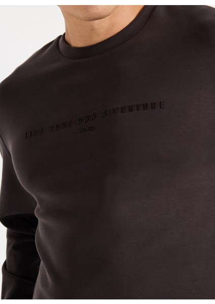 Bisiklet Yaka Baskılı Kahve Erkek Sweatshırt J5WM-SWT7276 fırsatları