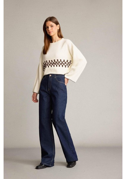 Crop Bisiklet Yaka Nakışlı Triko Kazak G6303AX25WN fiyatları