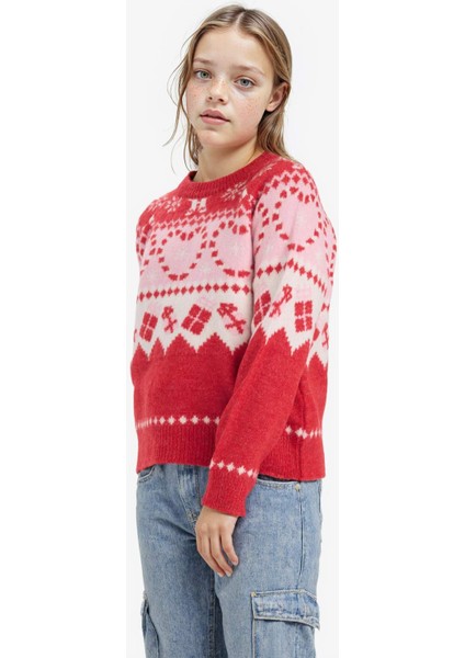 Kız Çocuk Yılbaşı Temalı Bisiklet Yaka Triko Kazak F5071A825WN modelleri