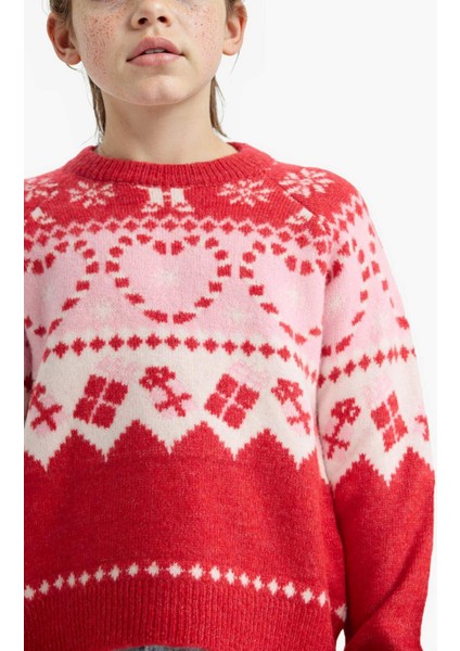 Kız Çocuk Yılbaşı Temalı Bisiklet Yaka Triko Kazak F5071A825WN fırsatları