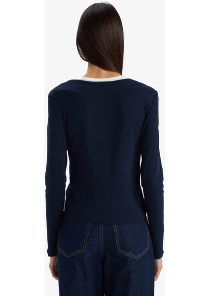 Slim Fit Dar Kesim Düğmeli Yaka Ribana Uzun Kollu Tişört G3490AX25WN indirimleri