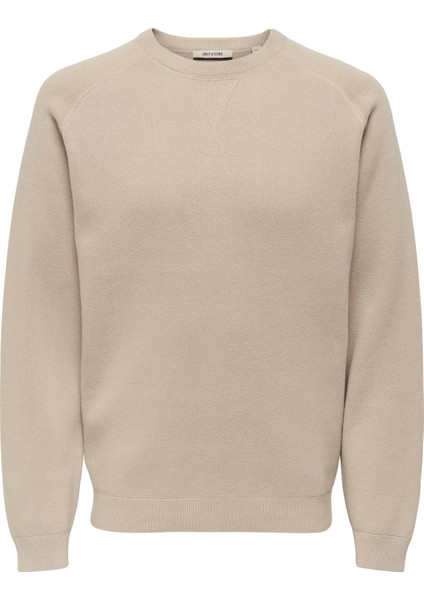 O Yaka Normal Düz Ekru Erkek Kazak Onspın Reg 12 Crew Knıt