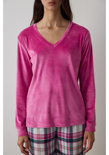 Fuşya Comfy Time Ekoseli Uzun Kollu Pijama Takımı modelleri