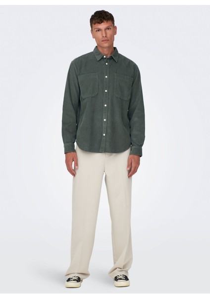 Rahat Yeşil Jakarlı Erkek Gömlek Onsalp Rlx 2pkt Washd Cord Ls Shırt