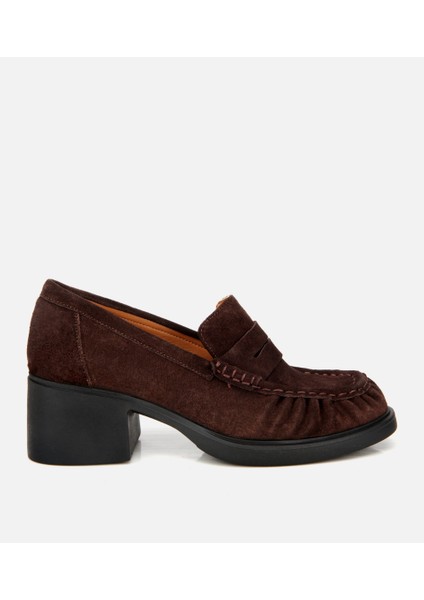 01AYH312760A480 KADIN Süet Deri Kahverengi Kalın Topuklu Klasik Loafer