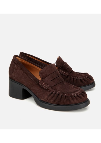 01AYH312760A480 KADIN Süet Deri Kahverengi Kalın Topuklu Klasik Loafer fiyatları