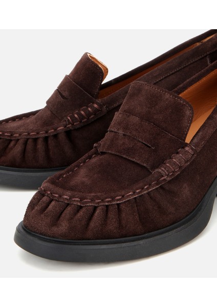 01AYH312760A480 KADIN Süet Deri Kahverengi Kalın Topuklu Klasik Loafer modelleri