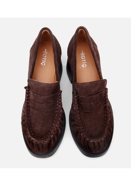 01AYH312760A480 KADIN Süet Deri Kahverengi Kalın Topuklu Klasik Loafer