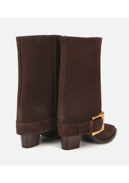 01BOH317980A480 KADIN Süet Deri Kahverengi Pantolon Görünümlü Gold Tokalı Topuklu Bot fırsatları