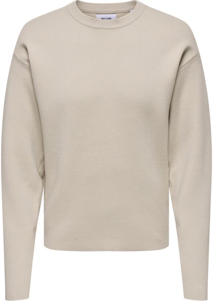 O Yaka Rahat Düz Ekru Erkek Kazak Onscooper Rlx Ls 12 Crew Knıt