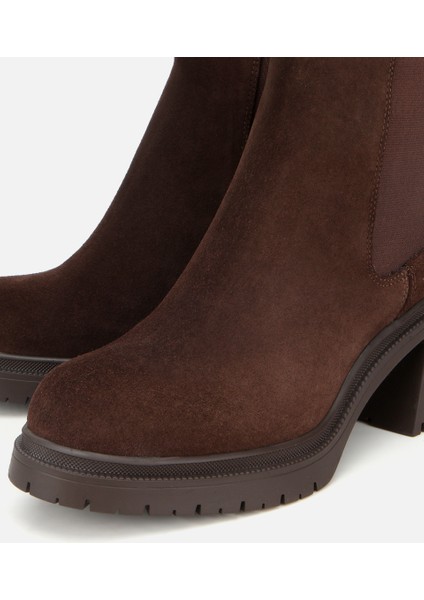 01BOH313170A480 KADIN Süet Deri Kahverengi Lastik Detaylı Kalın Topuklu Bot modelleri