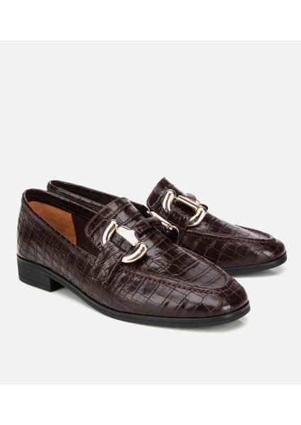 01AYH317590A480 KADIN Deri Kahverengi Kroko Baskılı Klasik Loafer fiyatları