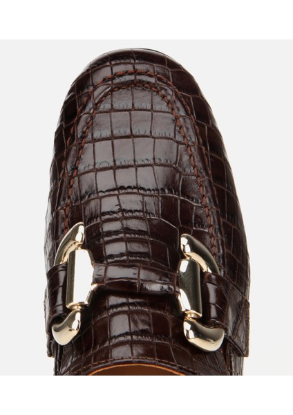 01AYH317590A480 KADIN Deri Kahverengi Kroko Baskılı Klasik Loafer indirimleri