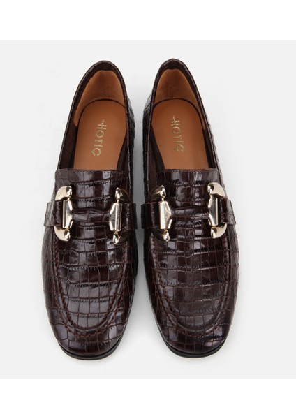 01AYH317590A480 KADIN Deri Kahverengi Kroko Baskılı Klasik Loafer