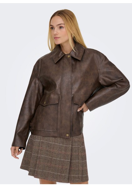 Normal Kahve Kadın Ceket Onljasmın Faux Leather Jacket cc Ot modelleri