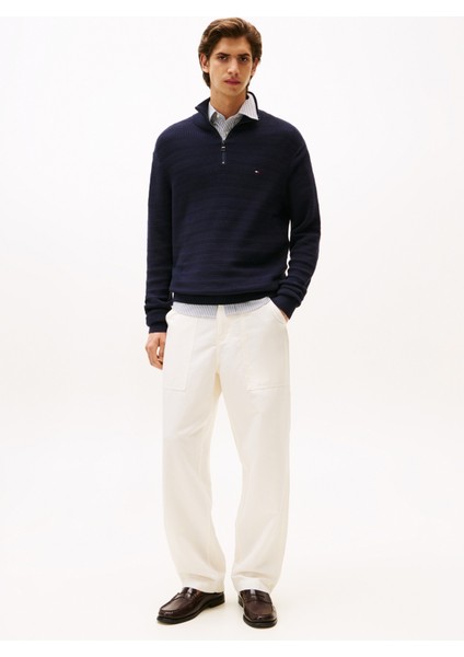 Bisiklet Yaka Normal Mavi Erkek Kazak MW0MW39536DW5_STRIPE Structure Zıp