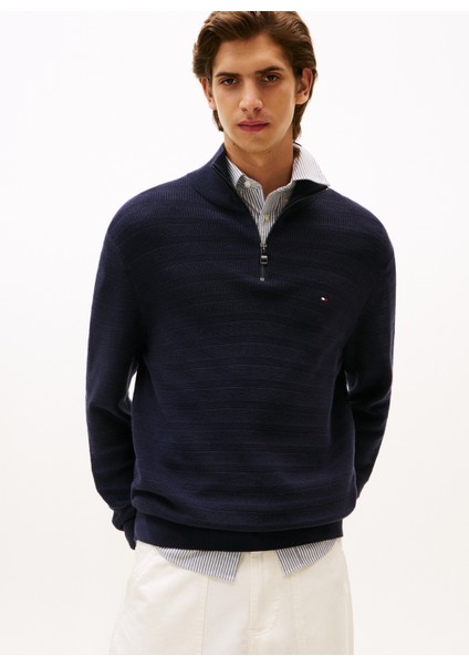 Bisiklet Yaka Normal Mavi Erkek Kazak MW0MW39536DW5_STRIPE Structure Zıp fiyatları