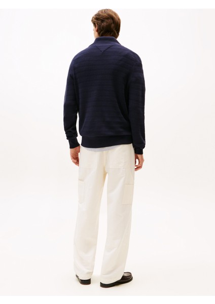 Bisiklet Yaka Normal Mavi Erkek Kazak MW0MW39536DW5_STRIPE Structure Zıp modelleri