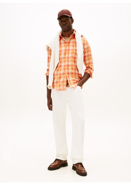 Normal Gömlek Yaka Turuncu Erkek Gömlek MW0MW414220PE_SOFT Touch Blend Chec