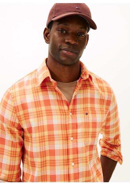 Normal Gömlek Yaka Turuncu Erkek Gömlek MW0MW414220PE_SOFT Touch Blend Chec modelleri