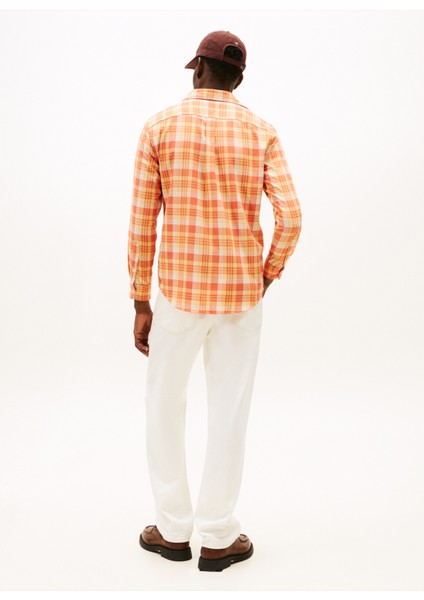 Normal Gömlek Yaka Turuncu Erkek Gömlek MW0MW414220PE_SOFT Touch Blend Chec fırsatları