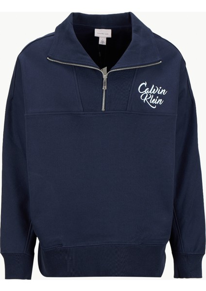 Fermuarlı Yaka Lacivert Erkek Sweatshırt LV04RD205GCEF Premıum Fleece Logo F