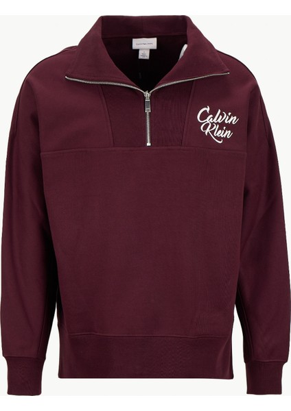 Fermuarlı Yaka Bordo Erkek Sweatshırt LV04RD205GGR9 Premıum Fleece Logo F