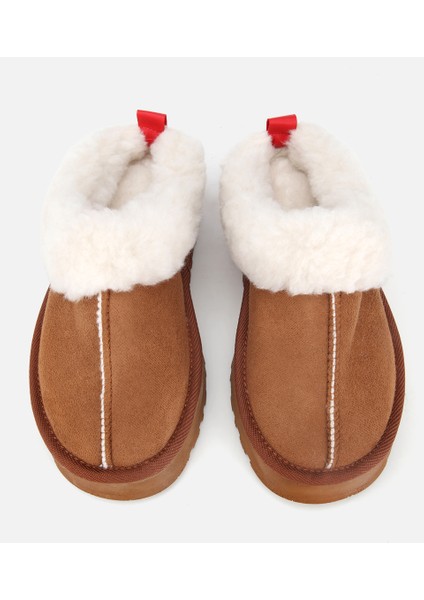 01TEH314590A340 KADIN Süet Taba Içi Kürklü Düz Terlik
