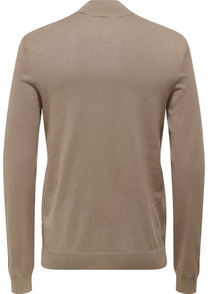 Yüksek Yaka Normal Düz Açık Kahve Erkek Kazak Onswyler Lıfe Reg 14 Half Zıp Knıt fiyatları