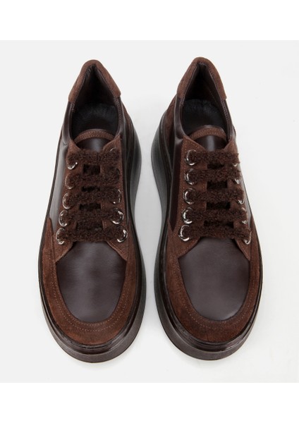 01AYH317820A480 KADIN Deri Kahverengi Bağcık Detaylı Kalın Tabanlı Spor Ayakkabı