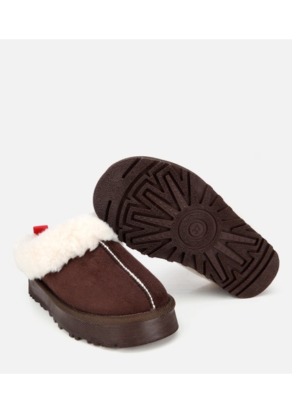 01TEH314590A480 KADIN Süet Kahverengi Içi Kürklü Düz Terlik