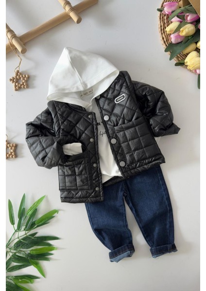 Çıkarılabilir Kol Detaylı Min 3 Lü unisex takım - Siyah