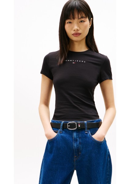 Yuvarlak Yaka Baskılı Siyah Kadın T-Shirt DW0DW21550BDS fiyatları