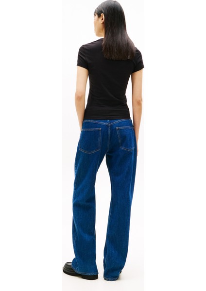 Yuvarlak Yaka Baskılı Siyah Kadın T-Shirt DW0DW21550BDS fırsatları