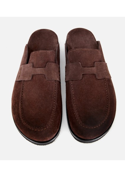02TEH317530A480 ERKEK Süet Deri Kahverengi Düz Terlik