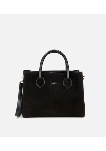 03CAH317110A100 KADIN Süet Deri Siyah Tote Çanta