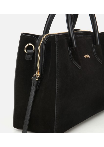 03CAH317110A100 KADIN Süet Deri Siyah Tote Çanta