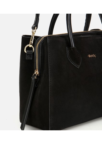 03CAH317110A100 KADIN Süet Deri Siyah Tote Çanta