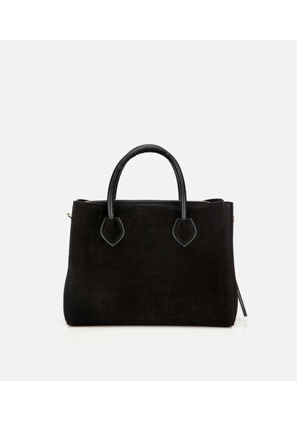 03CAH317110A100 KADIN Süet Deri Siyah Tote Çanta