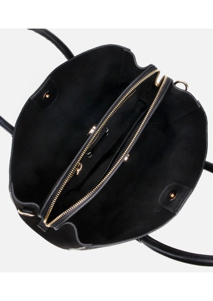 03CAH317110A100 KADIN Süet Deri Siyah Tote Çanta