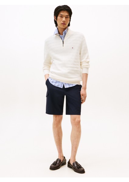 Bisiklet Yaka Normal Sarı Erkek Kazak MW0MW39536Z00_STRIPE Structure Zıp