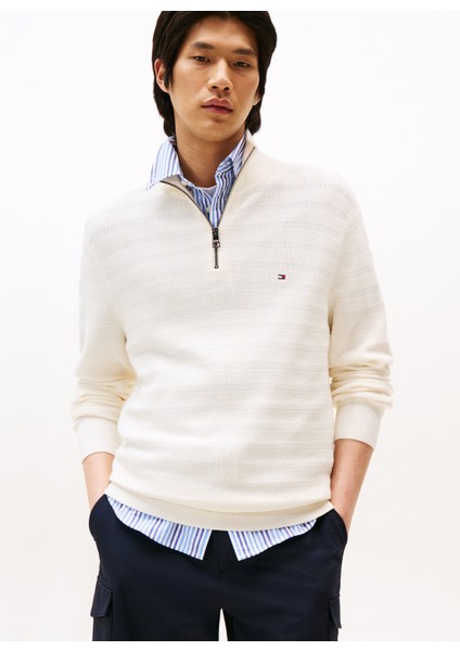 Bisiklet Yaka Normal Sarı Erkek Kazak MW0MW39536Z00_STRIPE Structure Zıp fiyatları