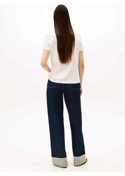 Yuvarlak Yaka Desenli Beyaz Kadın T-Shirt DW0DW21965YBH fiyatları