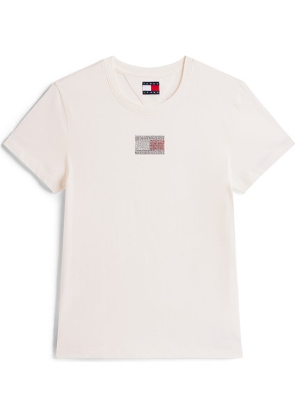 Yuvarlak Yaka Desenli Beyaz Kadın T-Shirt DW0DW21965YBH indirimleri